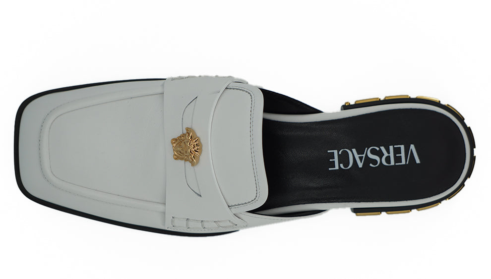 Versace Elegant White Leather Flat Slides - EU36/US6