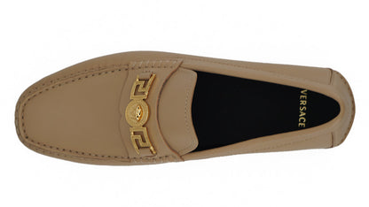 Versace Exquisite Medusa Gold-Tone Leather Loafers