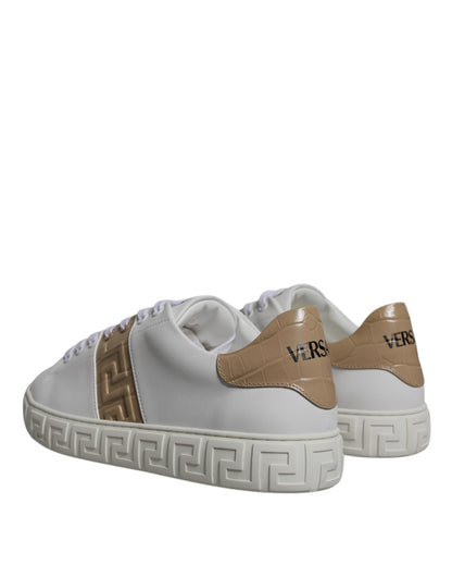 Versace White Brown Greca Print TPU Low Top Men Sneakers Shoes - EU 38 | US 5