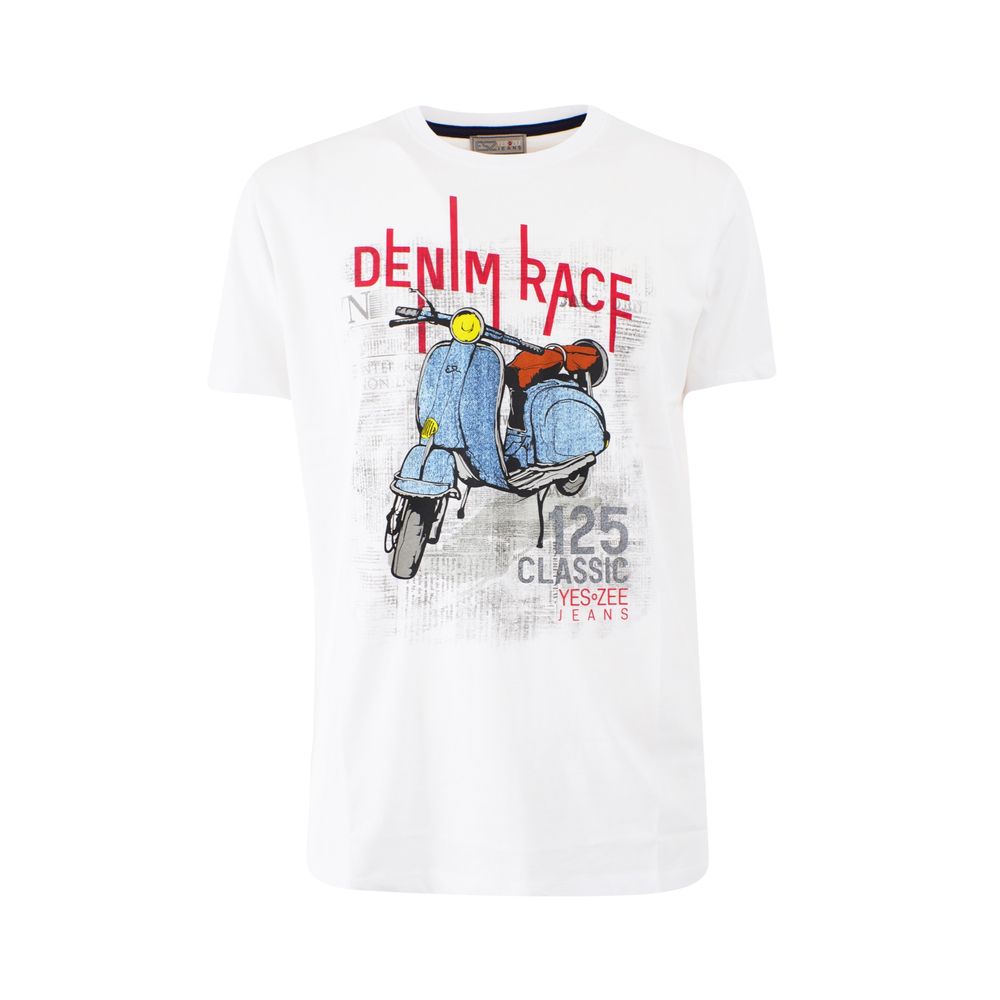 Yes Zee White Cotton Men T-Shirt